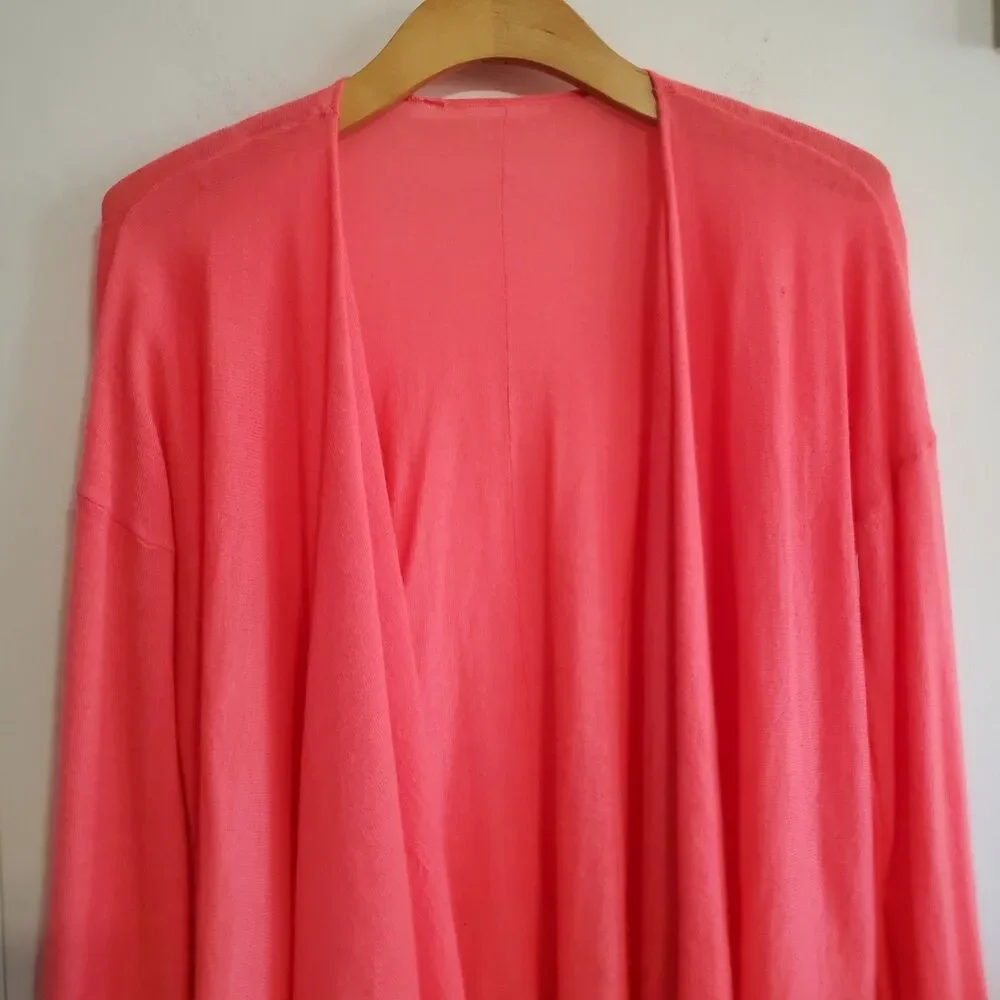 Calypso St Barth Coral 100% Cashmere Waterfall Open Front Cardigan Size M Preppy